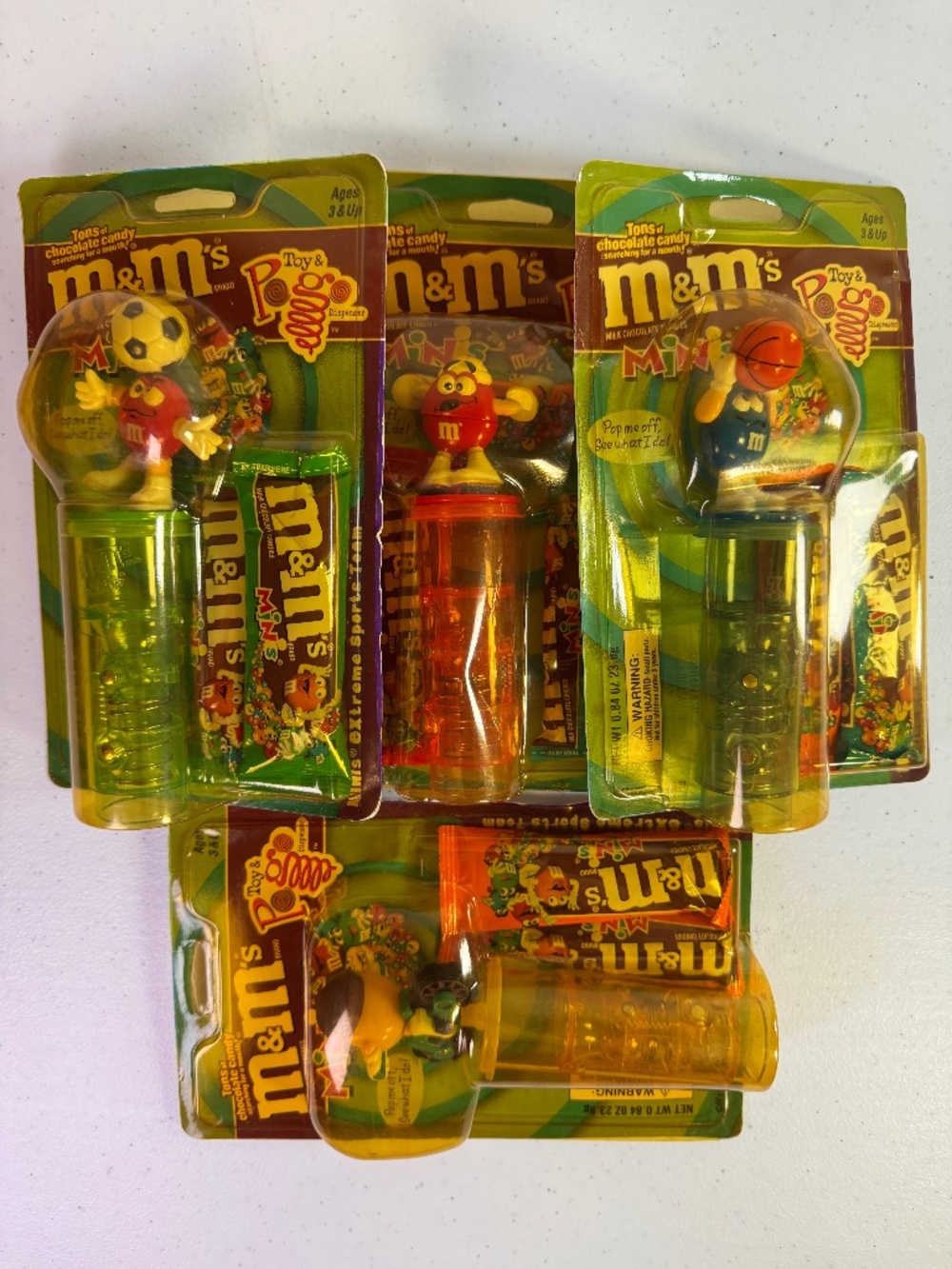 Vtg M&M's Minis Pogo Dispenser Bundle Set of 4 Biker Hockey Basketball & Soccer